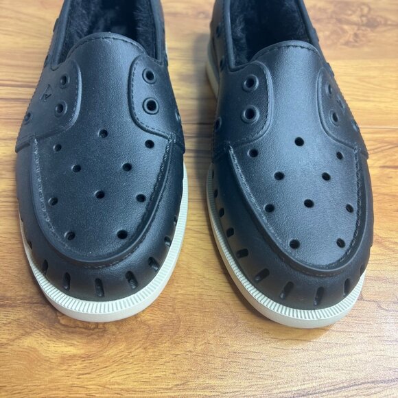 Sperry Float Cozy Slip On Boat Shoes Womens 8 Faux Fur Lined Casual Black NEW - Picture 2 of 9